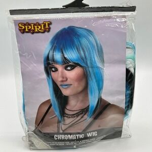 Spirit Halloween Chromatic Wig Blue Black Costume Accessory Cosplay Anime Gothic